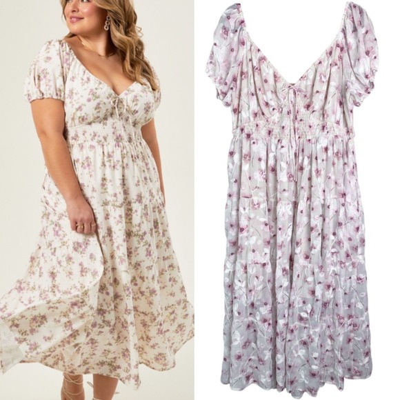 ARULA Dresses & Skirts - Arula Claire Floral Tiered Maxi Dress 2X Pink Puff Sleeve Coquette Romantic Cute